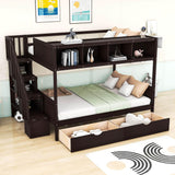 Twin Over Full Bunk Beds with Stairs and Storage for Adults - [Wooden, Drawers, Bookcase]