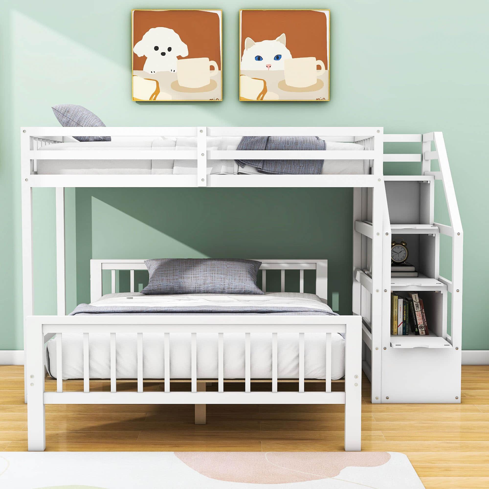 Twin Over Full Loft Bunk Beds with Stairs and Storage for Kids, Adults - [Detachable]