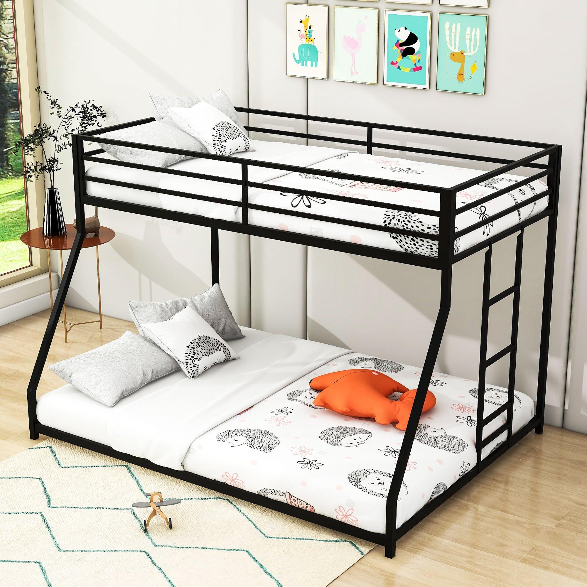 Low Metal Heavy-Duty Twin Over Full Bunk Beds for Adults, Kids