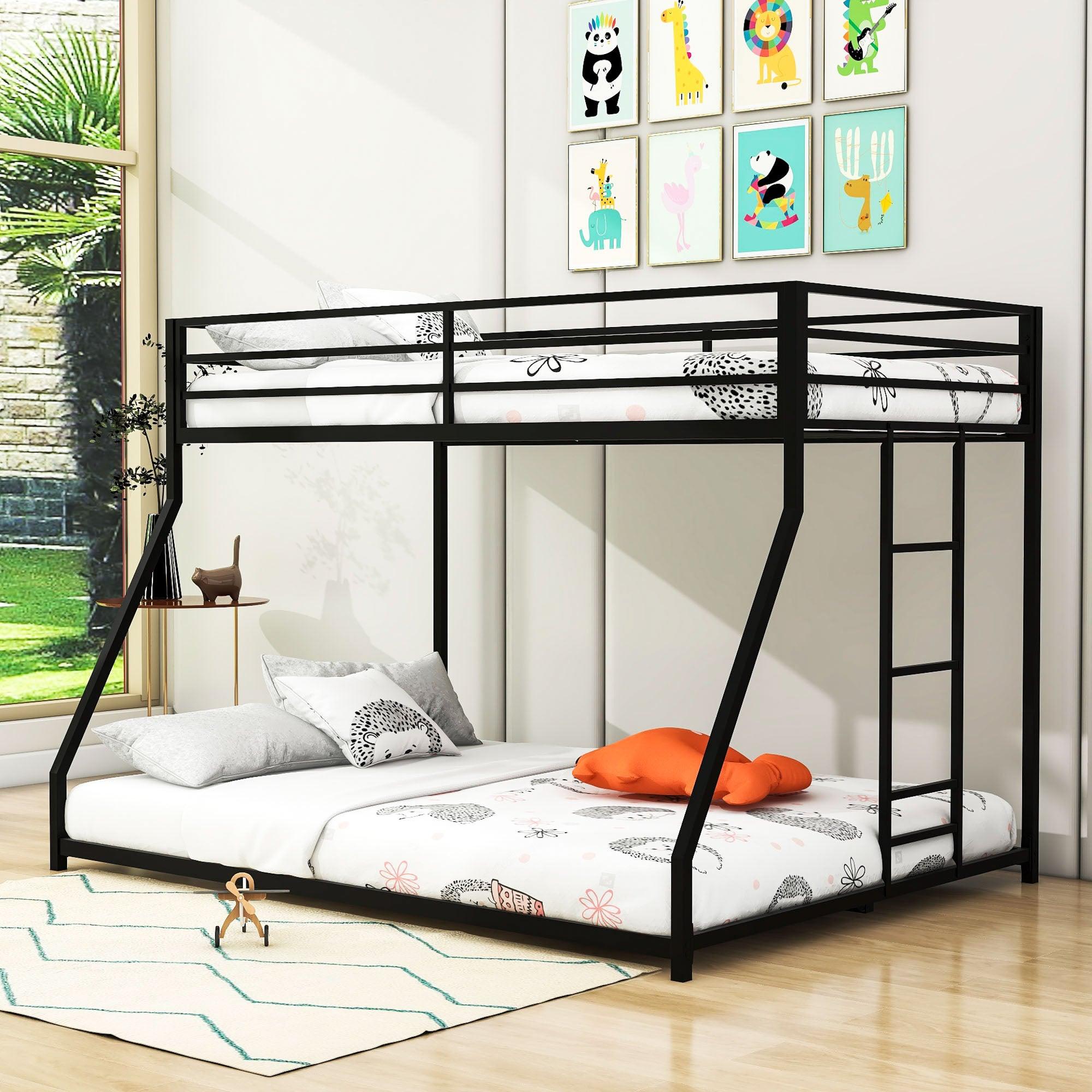 Low Metal Heavy-Duty Twin Over Full Bunk Beds for Adults, Kids