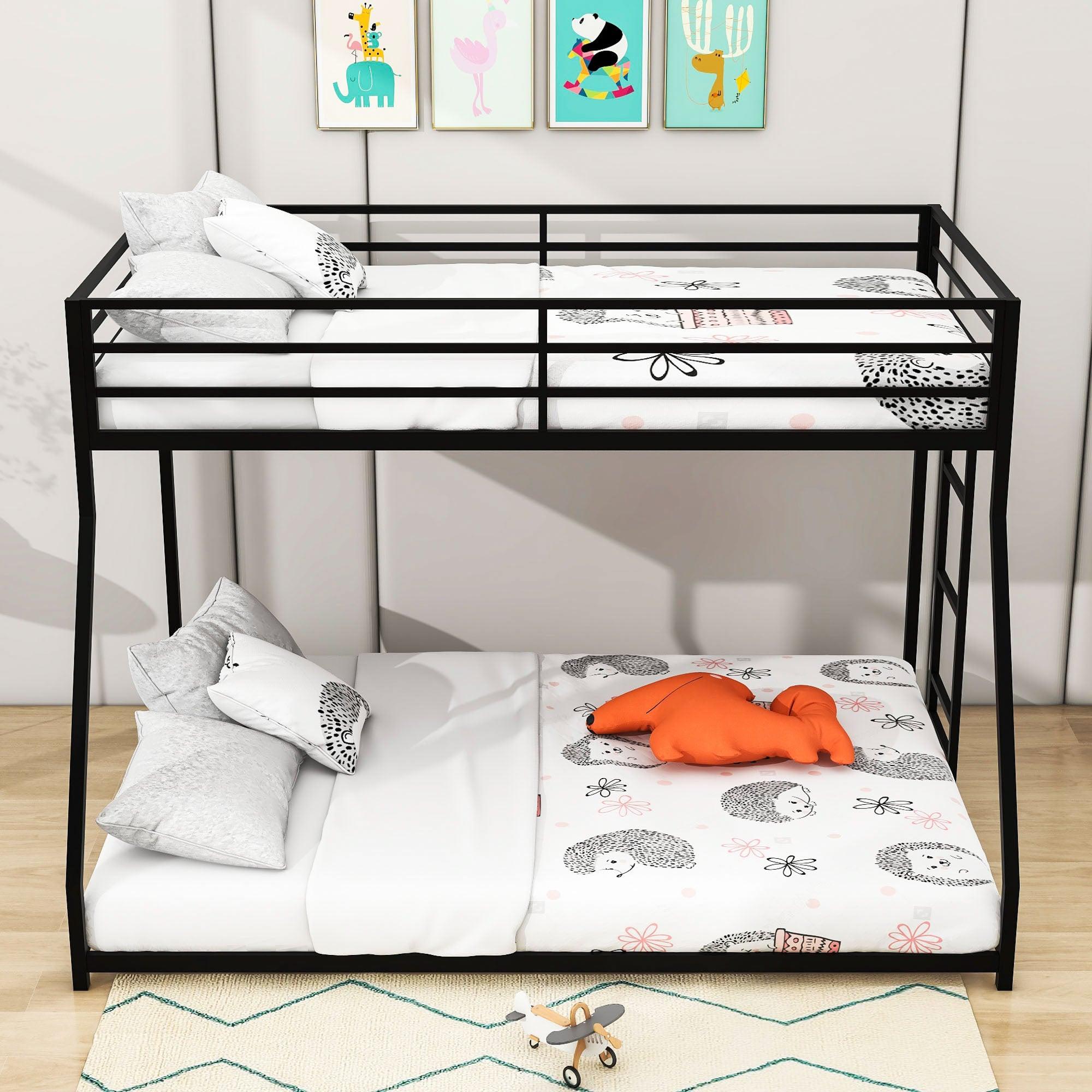 Low Metal Heavy-Duty Twin Over Full Bunk Beds for Adults, Kids