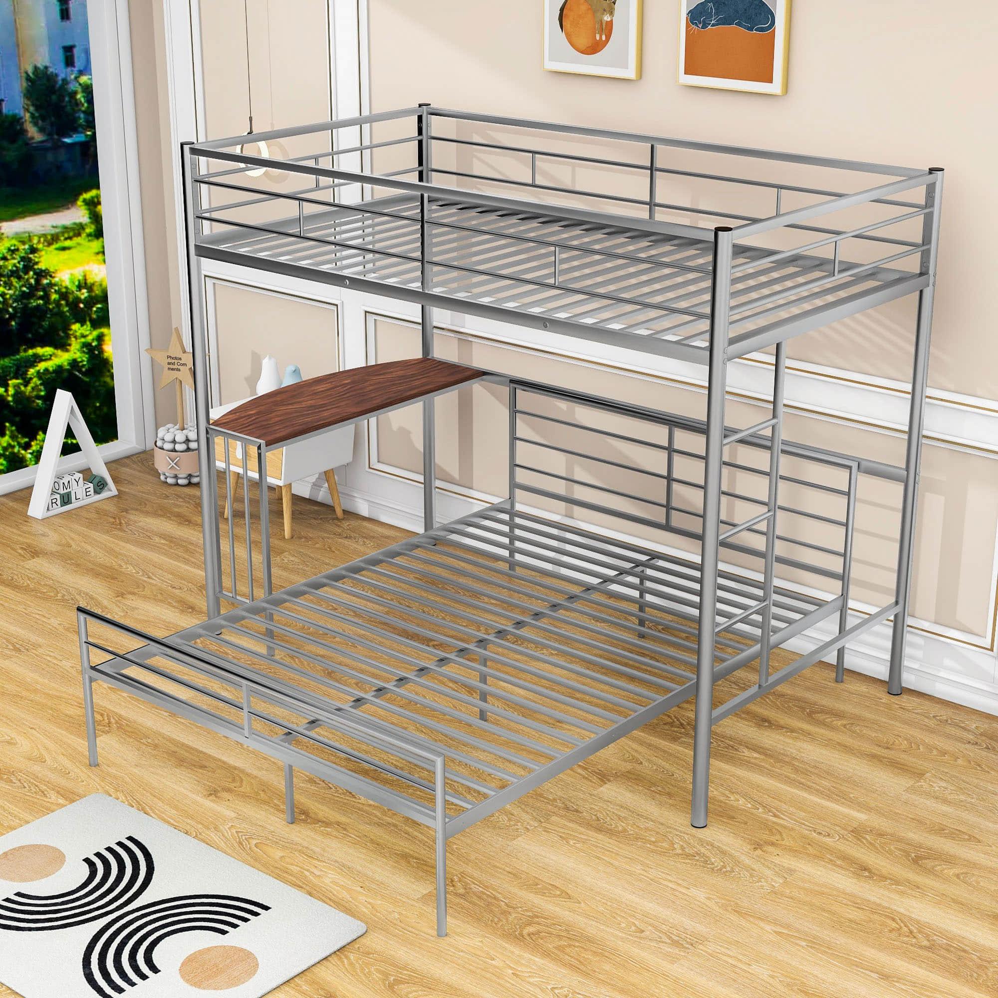 L-Shaped Twin Over Full Bunk Bed with Desk - [Metal, Detachable]