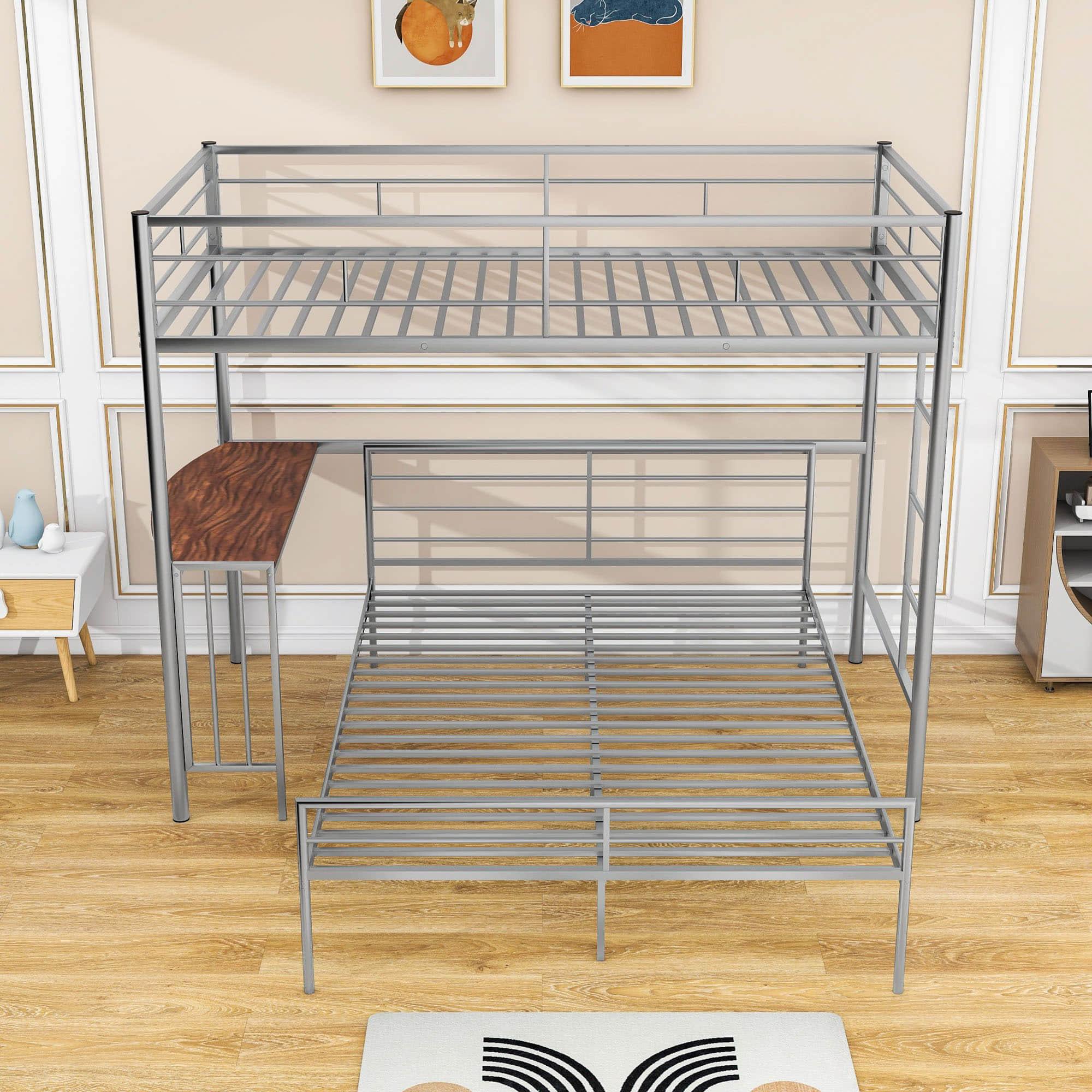 L-Shaped Twin Over Full Bunk Bed with Desk - [Metal, Detachable]