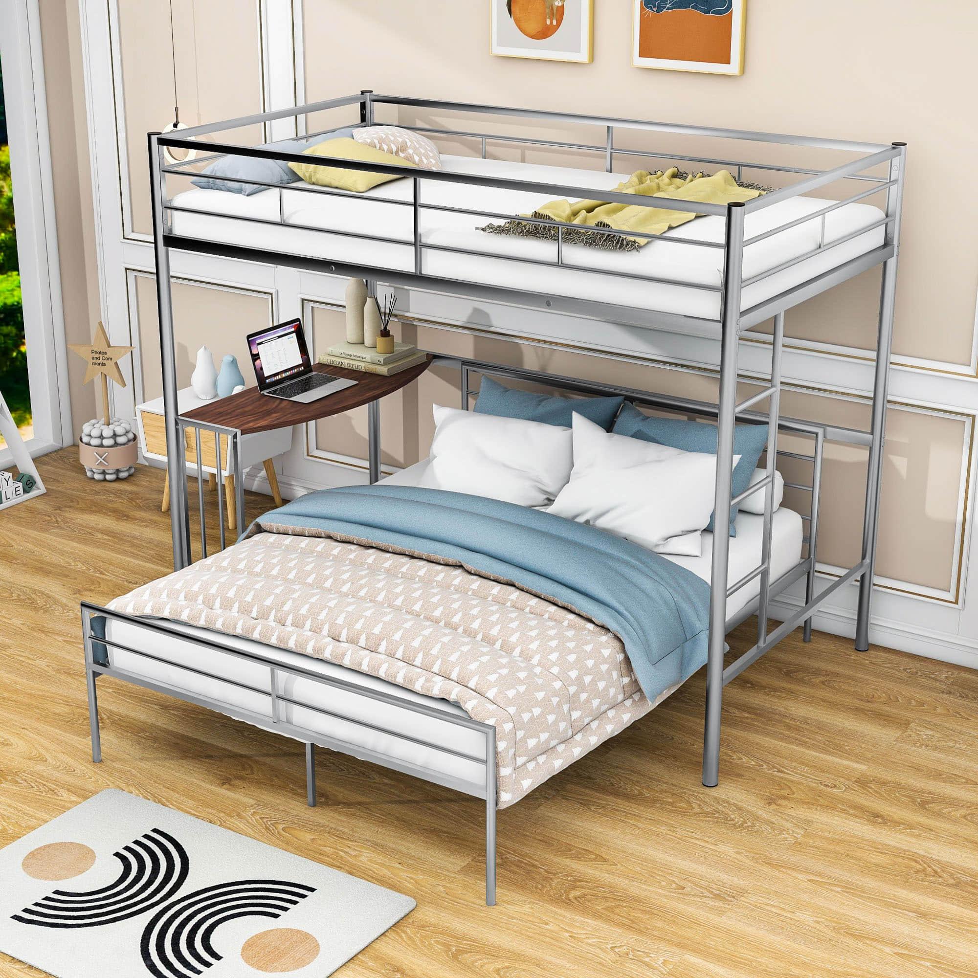 L-Shaped Twin Over Full Bunk Bed with Desk - [Metal, Detachable]