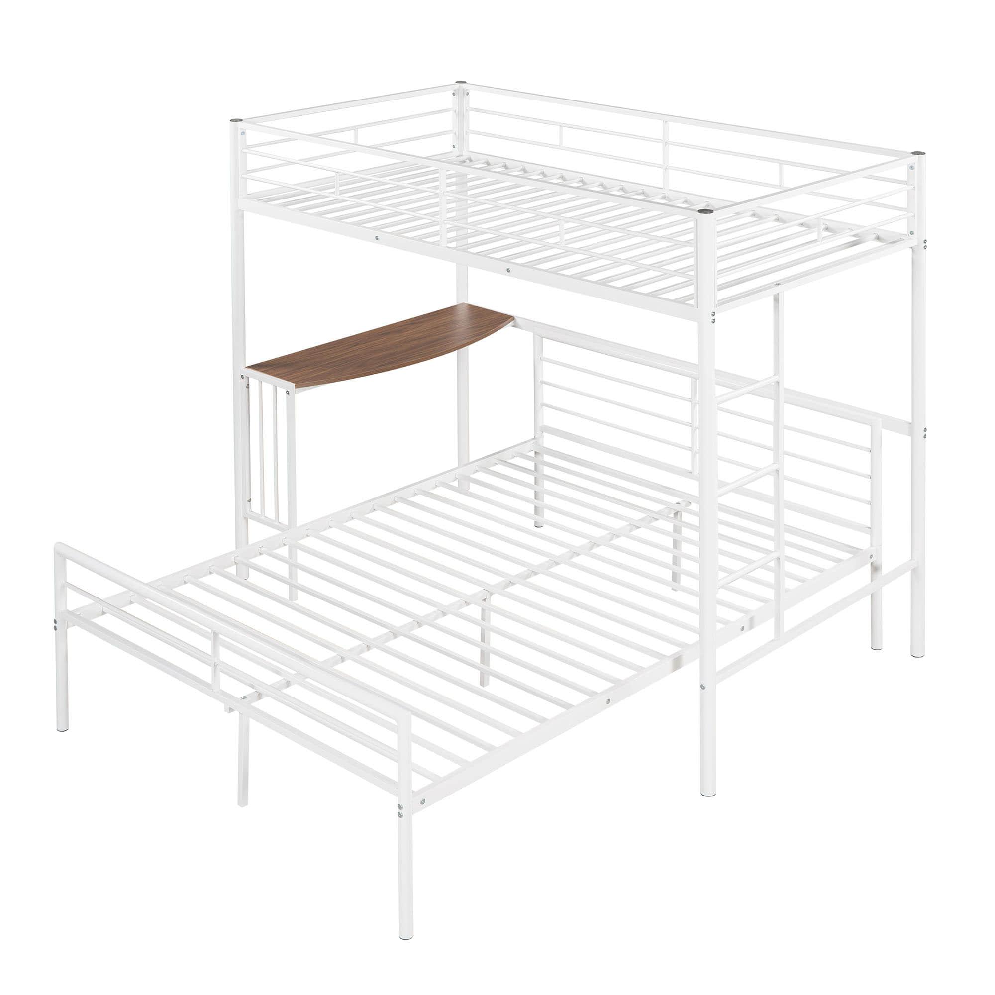 L-Shaped Twin Over Full Bunk Bed with Desk - [Metal, Detachable]