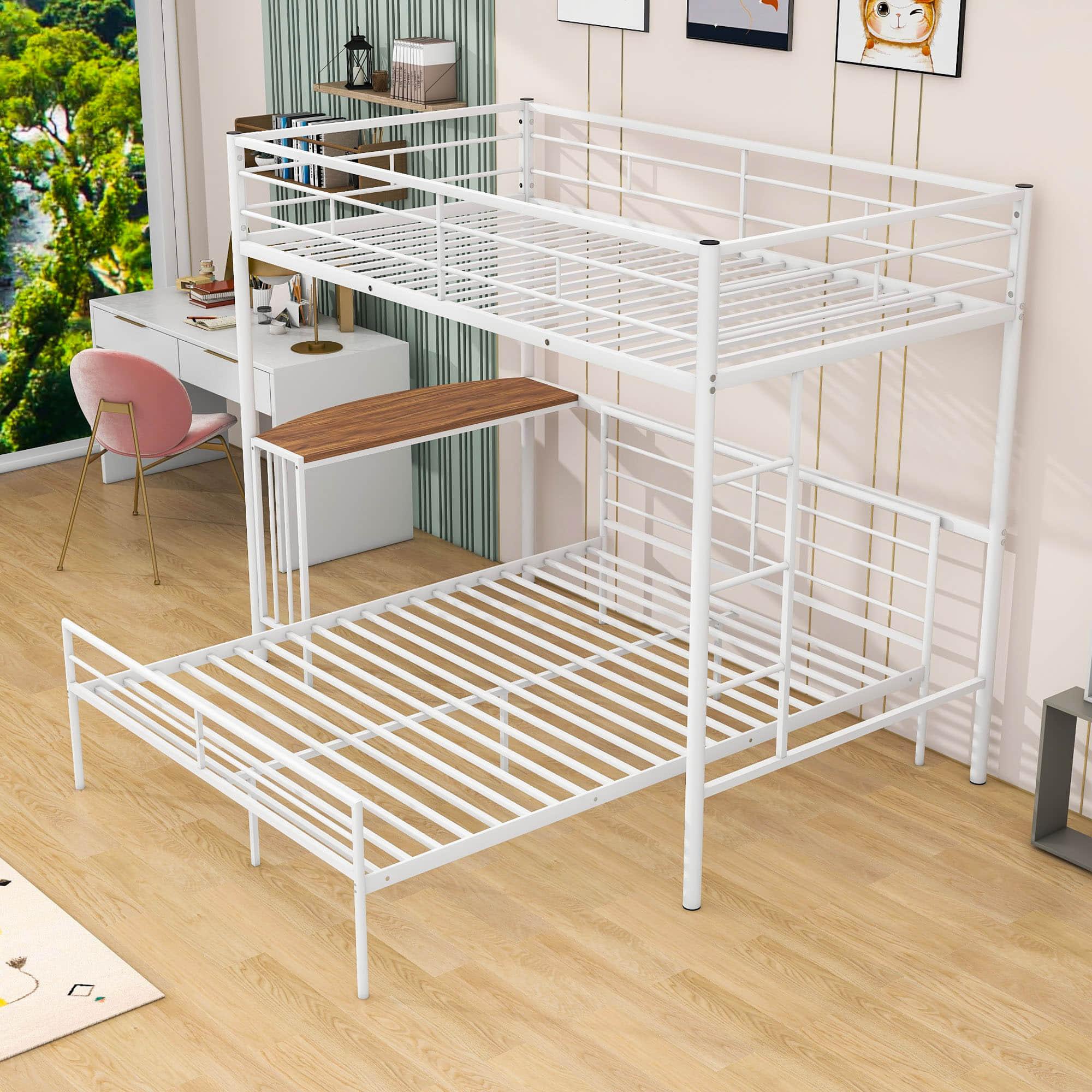 L-Shaped Twin Over Full Bunk Bed with Desk - [Metal, Detachable]