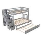 Wood Twin Over Twin / Full Bunk Bed with Trundle and Storage - [Shelves, Drawers, Stairs]