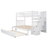 Wood Twin Over Twin / Full Bunk Bed with Trundle and Storage - [Shelves, Drawers, Stairs]