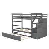 Low Twin Over Twin Bunk Beds for Kids with Storage Stairs and Trundle