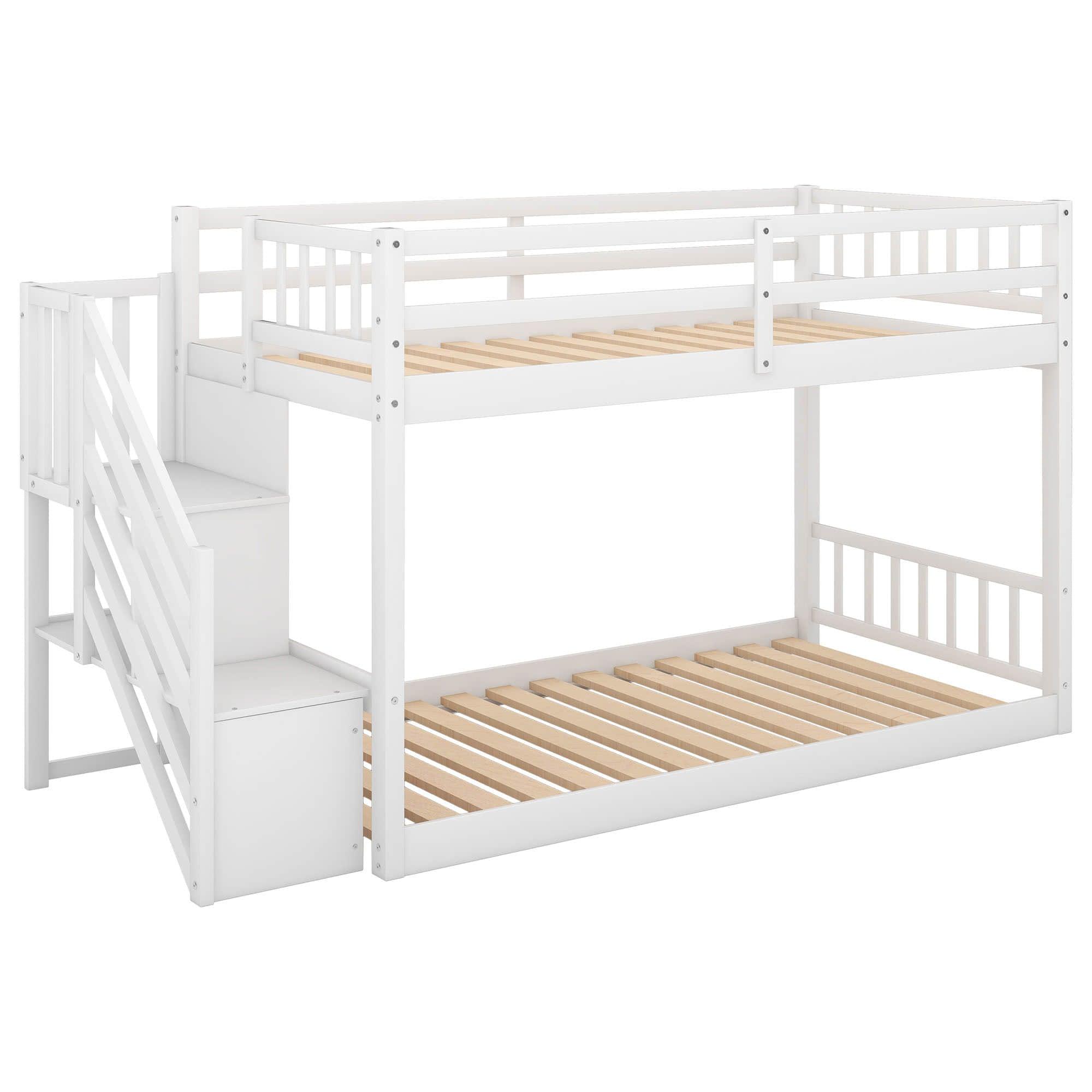 Low Twin Over Twin Toddler Bunk Beds with Stairs - [Floor]