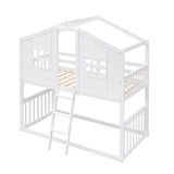 Low Twin Over Twin House Bunk Beds for Kids Toddler - [Wooden, Floor]