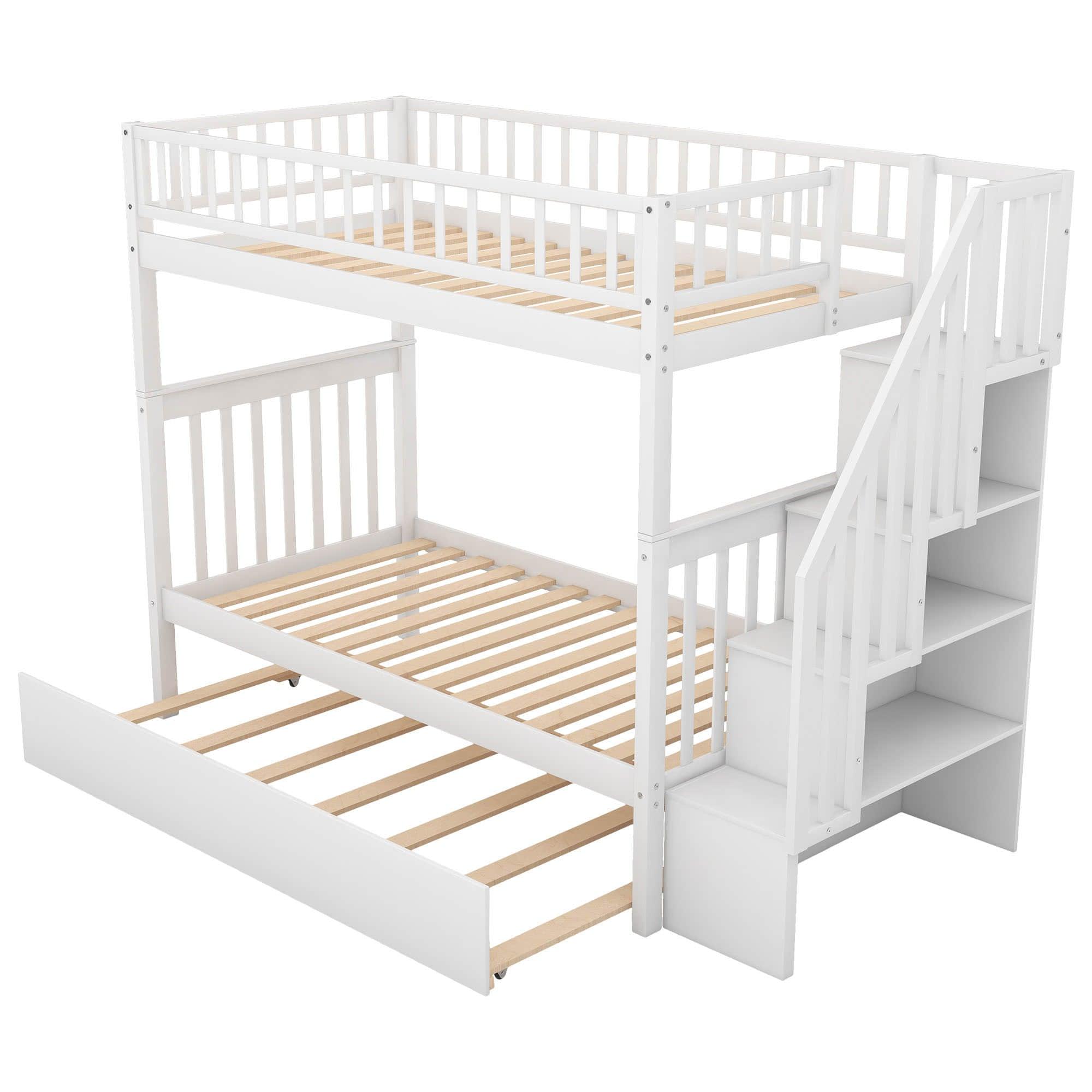 Convertible Twin Over Twin Bunk Bed with Stairs and Storage, Trundle