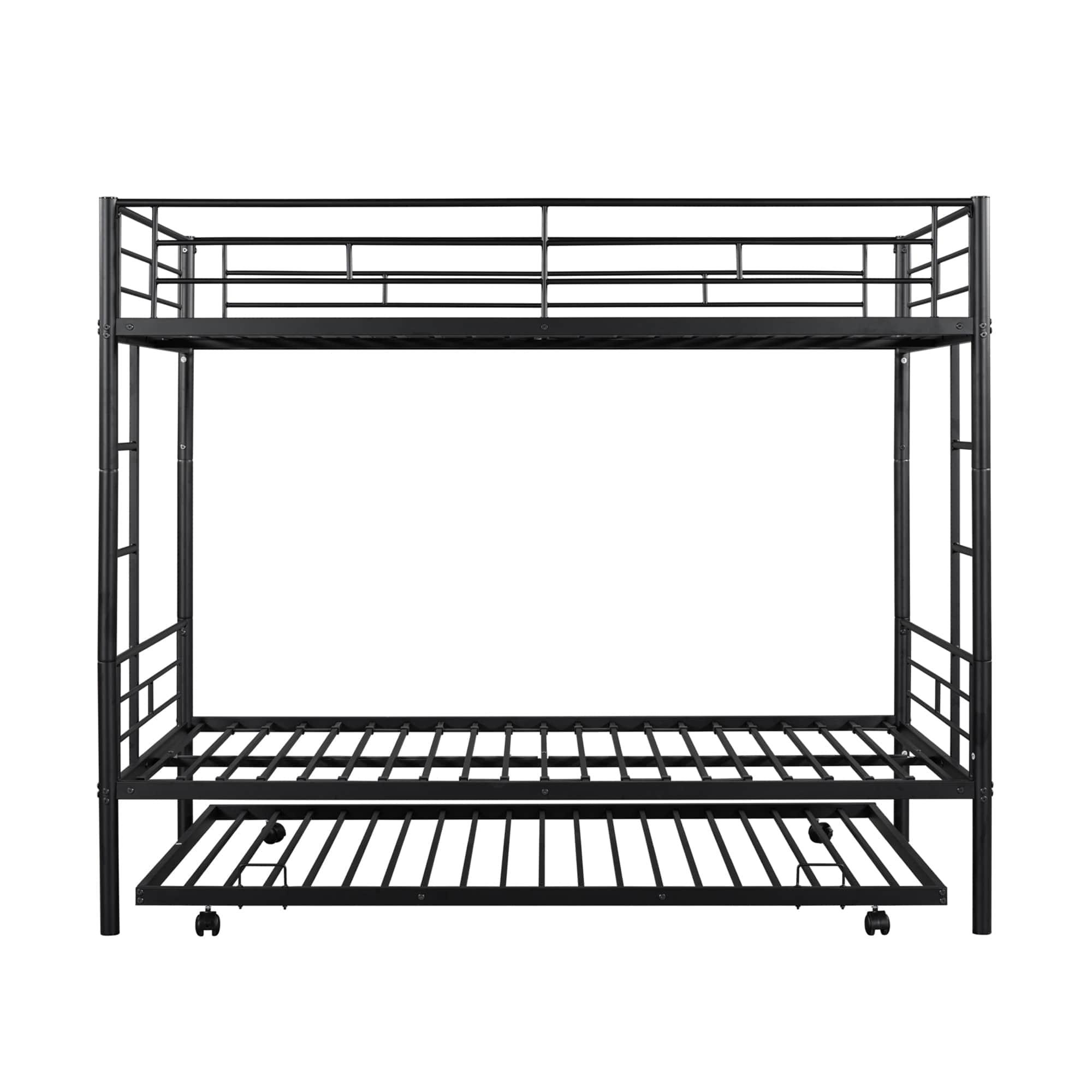 Metal Twin Over Twin Bunk Bed with Trundle - [Convertible, Noise Reduced]