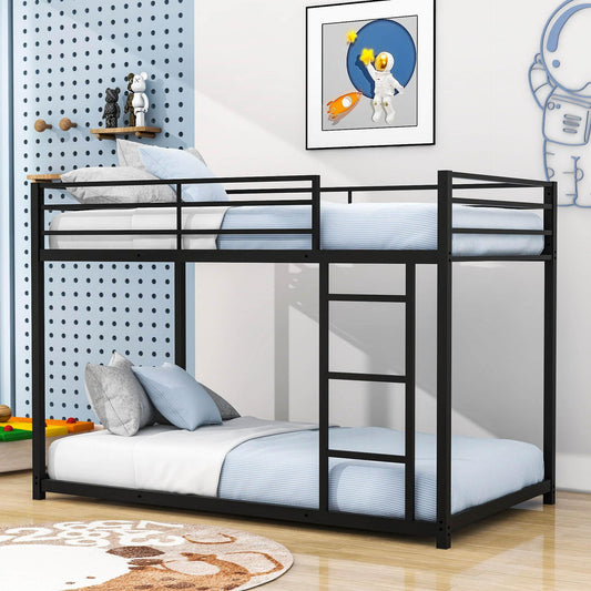 Montessori Twin Over Twin Scandinavian Floor Metal Bunk Bed with Ladder for Kids