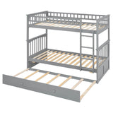 Twin Over Twin Convertible Bunk Bed with Twin Trundle - [Wooden]