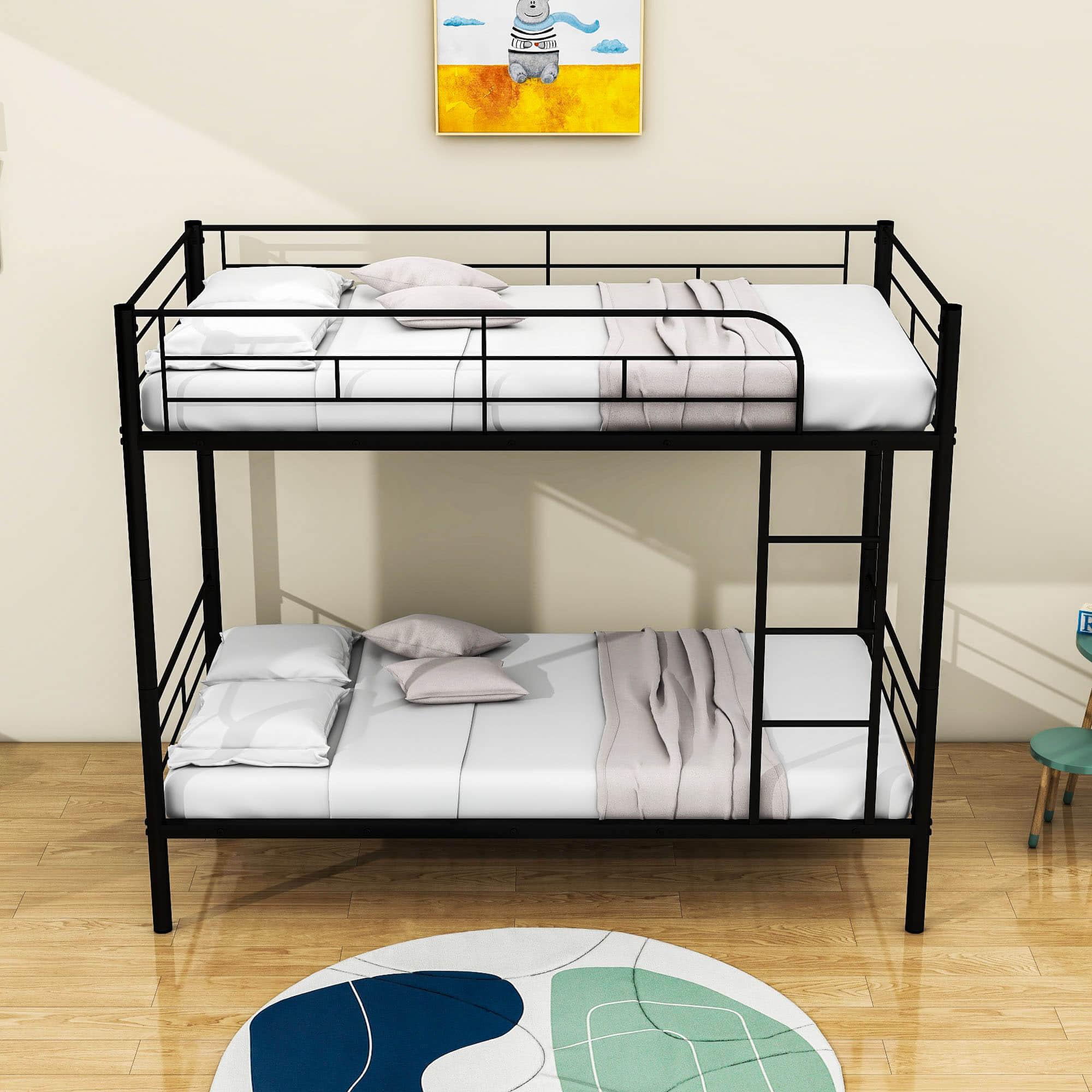 Twin Over Twin Bunk Beds for Kids, Adults - [Metal, Convertible, Small Room]