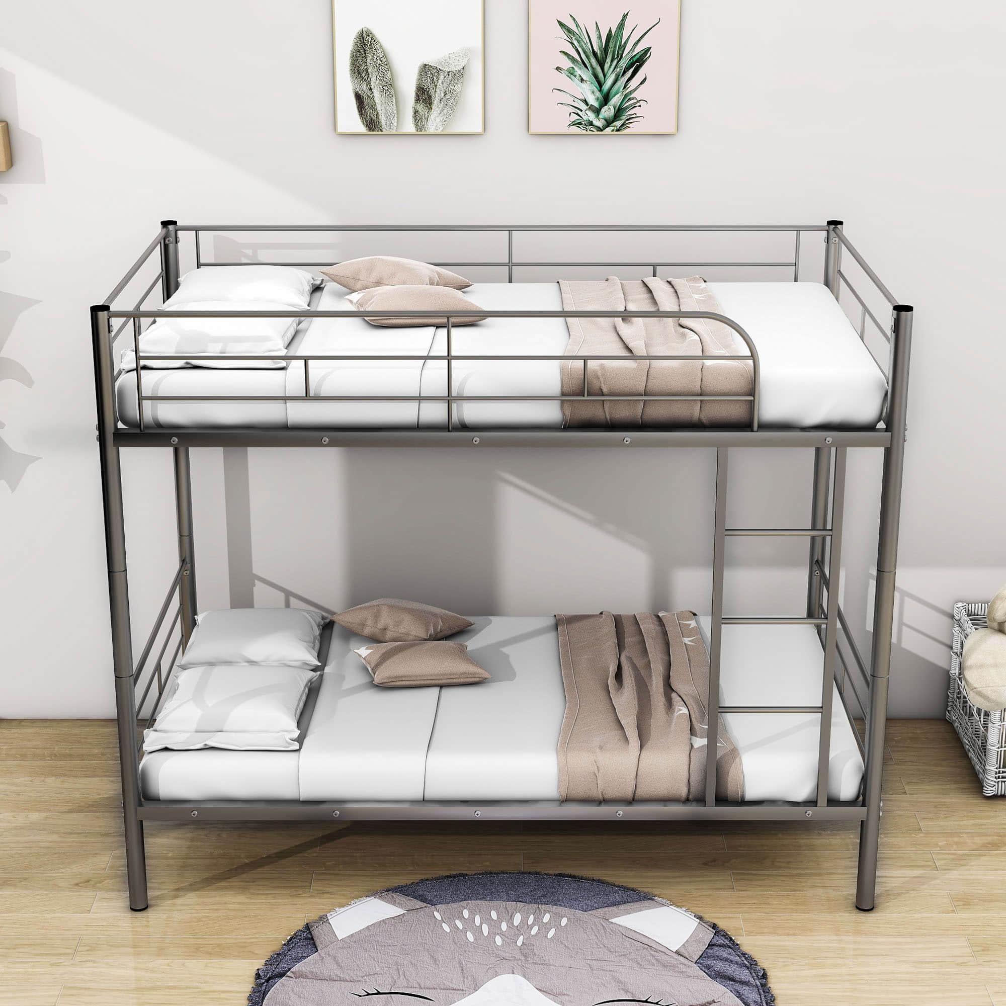 Twin Over Twin Bunk Beds for Kids, Adults - [Metal, Convertible, Small Room]