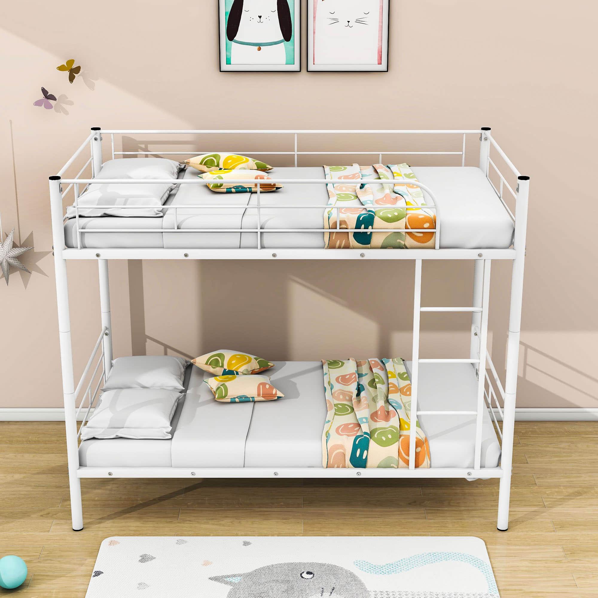 Twin Over Twin Bunk Beds for Kids, Adults - [Metal, Convertible, Small Room]