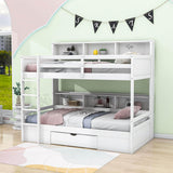 Twin Over Twin Bunk Beds with Storage Drawers and Shelves for Kids Adults - [Wooden]