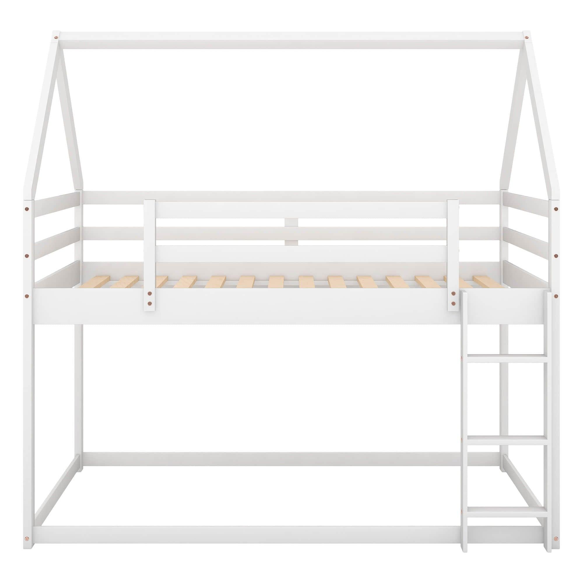 Montessori Wood House Twin over Twin Loft Bunk Bed for Kids, Toddler - [Low]