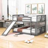 Montessori Twin Over Twin Fun Floor Bunk Bed with Slide - [Wood, Ladder, Low]