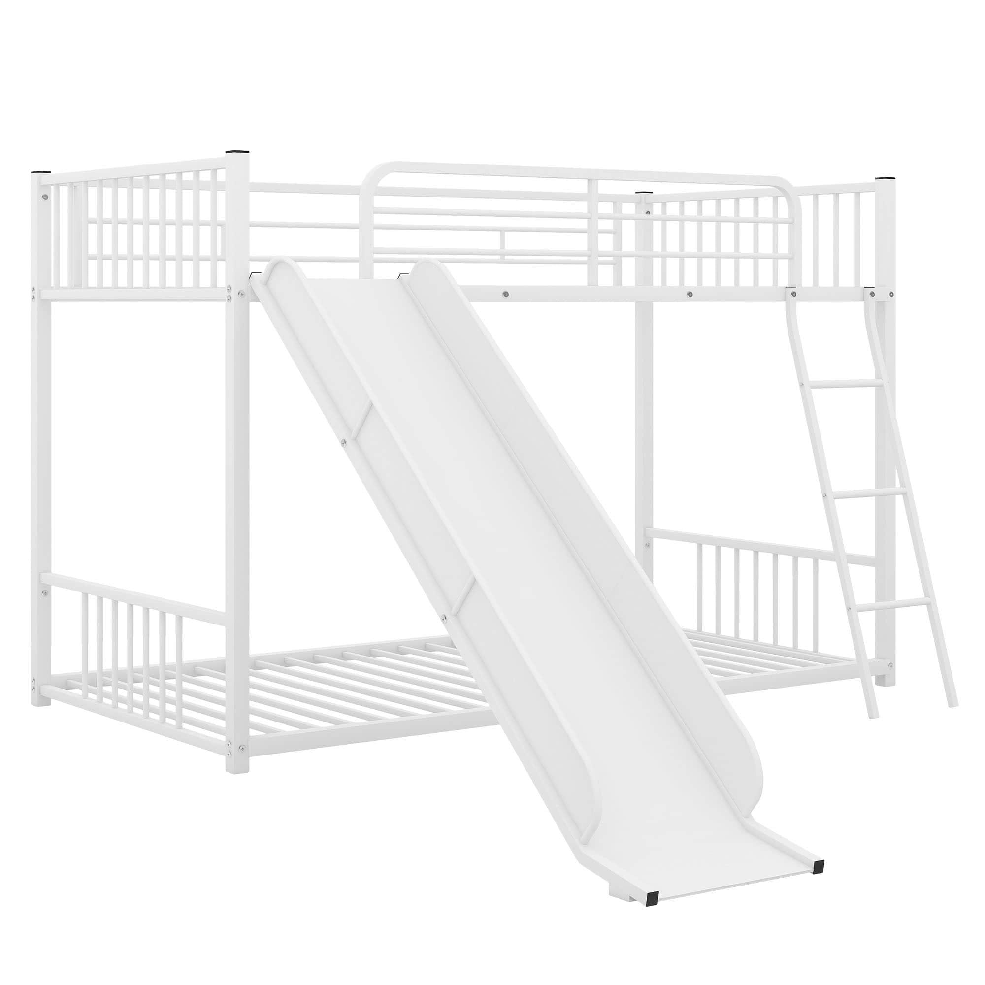 Low Twin Over Twin Bunk Beds with Slide for Kids, Toddler - [Metal]