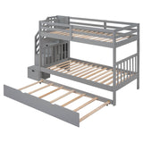 Wood Twin Over Twin / Full Bunk Bed with Trundle and Storage - [Shelves, Drawers, Stairs]