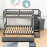 Twin Over Twin/Full Convertible Bunk Beds with Stairs and Storage - [Drawers, Shelves, Cabinet]