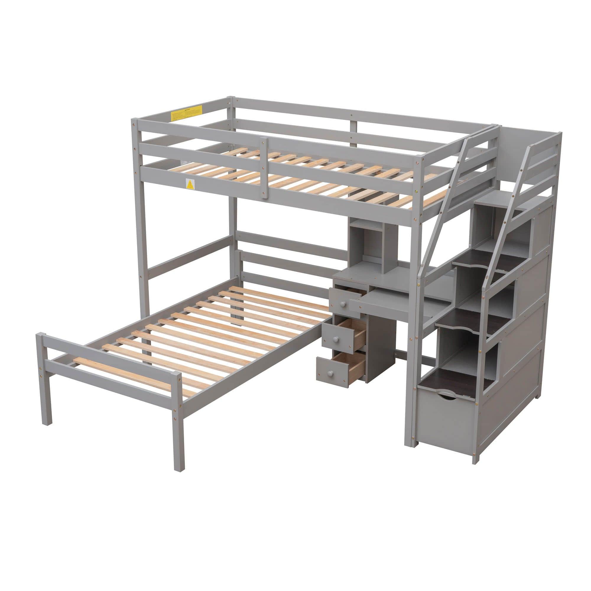 Twin Over Twin Bunk Beds with Desk and Storage Stairs - [Drawers, Shelves, L-Shaped]