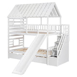 House Twin Over Twin Bunk Beds with Slide and Trundle for Kids