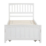 Twin Size Wood Platform Bed with Twin Trundle and Headboard