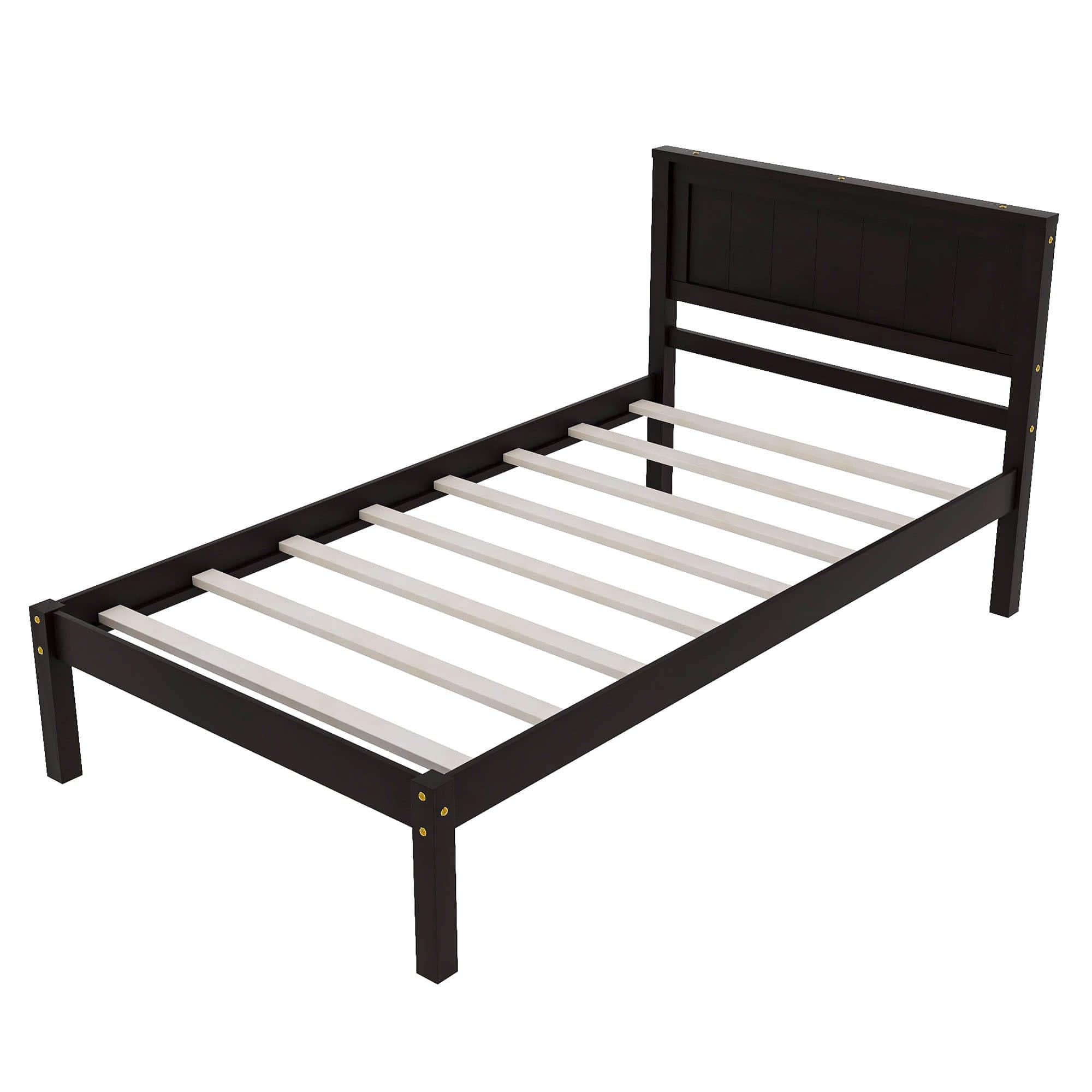 Wood Twin Size Vintage Platform Bed Frame with Headboard