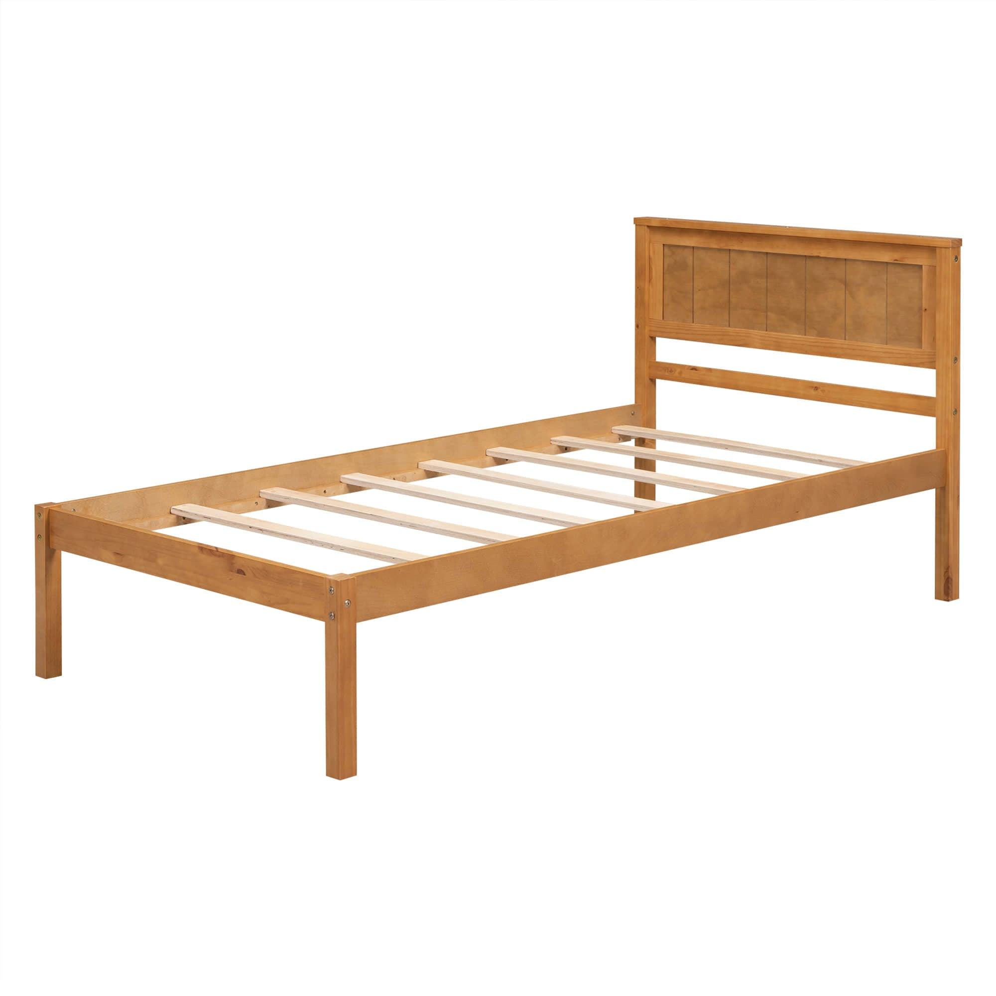 Wood Twin Size Vintage Platform Bed Frame with Headboard