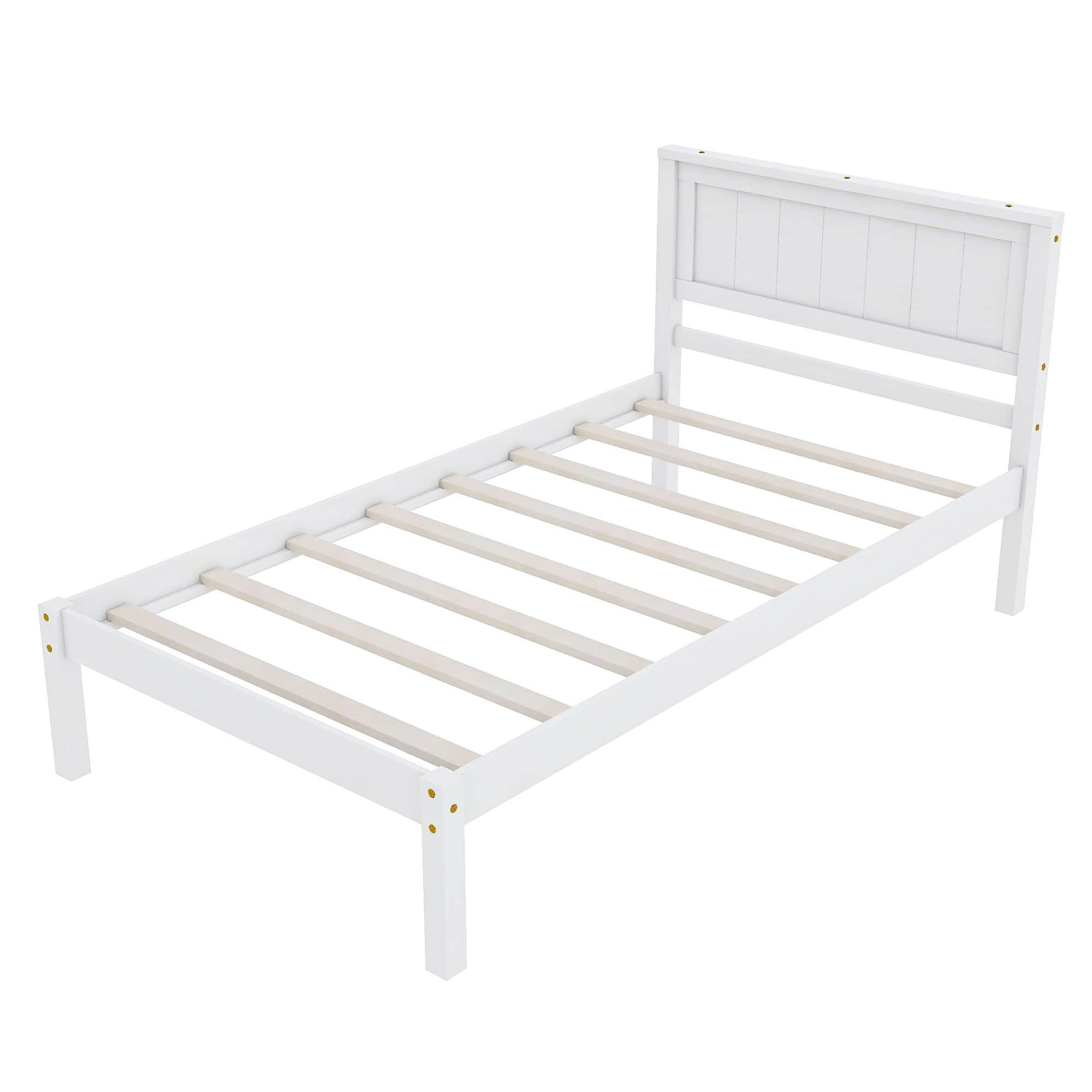 Wood Twin Size Vintage Platform Bed Frame with Headboard