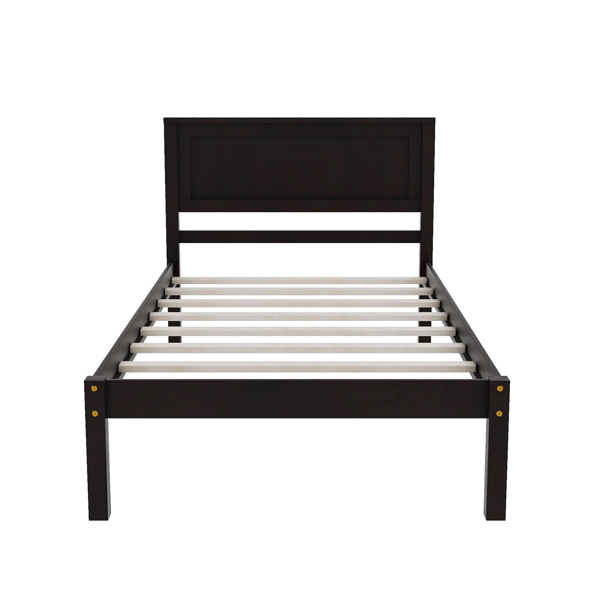 Wood Twin Size Vintage Platform Bed Frame with Headboard