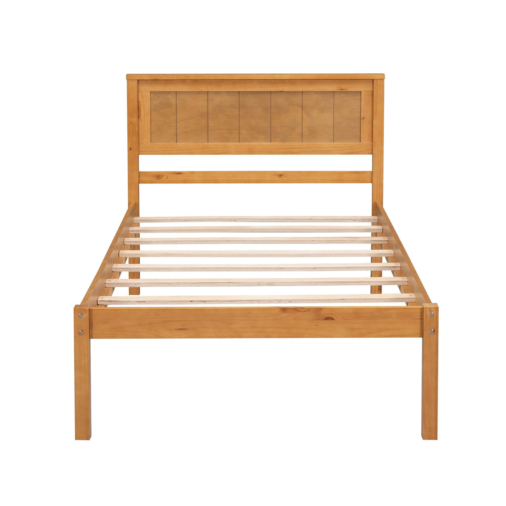 Wood Twin Size Vintage Platform Bed Frame with Headboard