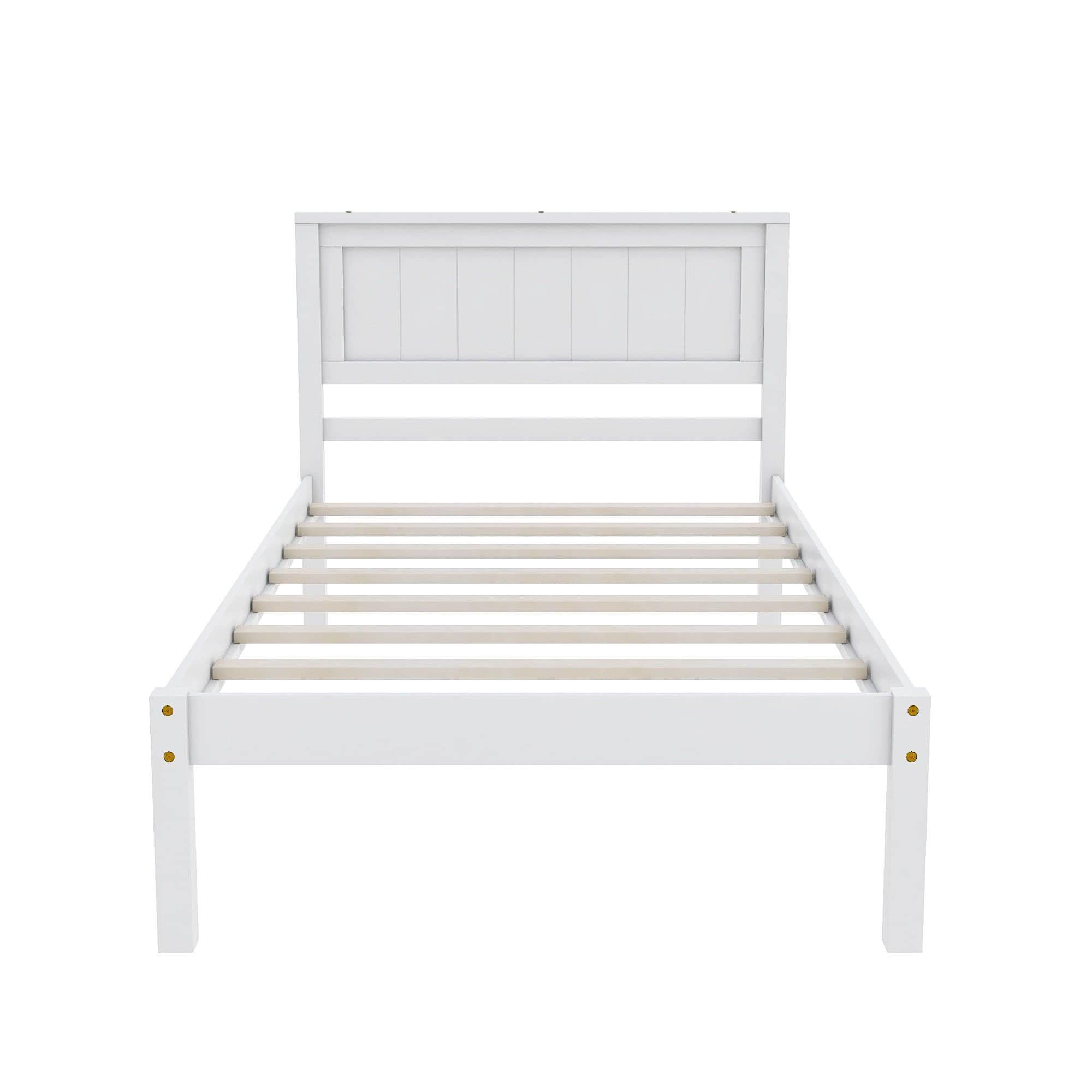Wood Twin Size Vintage Platform Bed Frame with Headboard