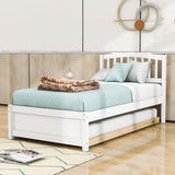 Wooden Twin Platform Bed with Trundle and Headboard