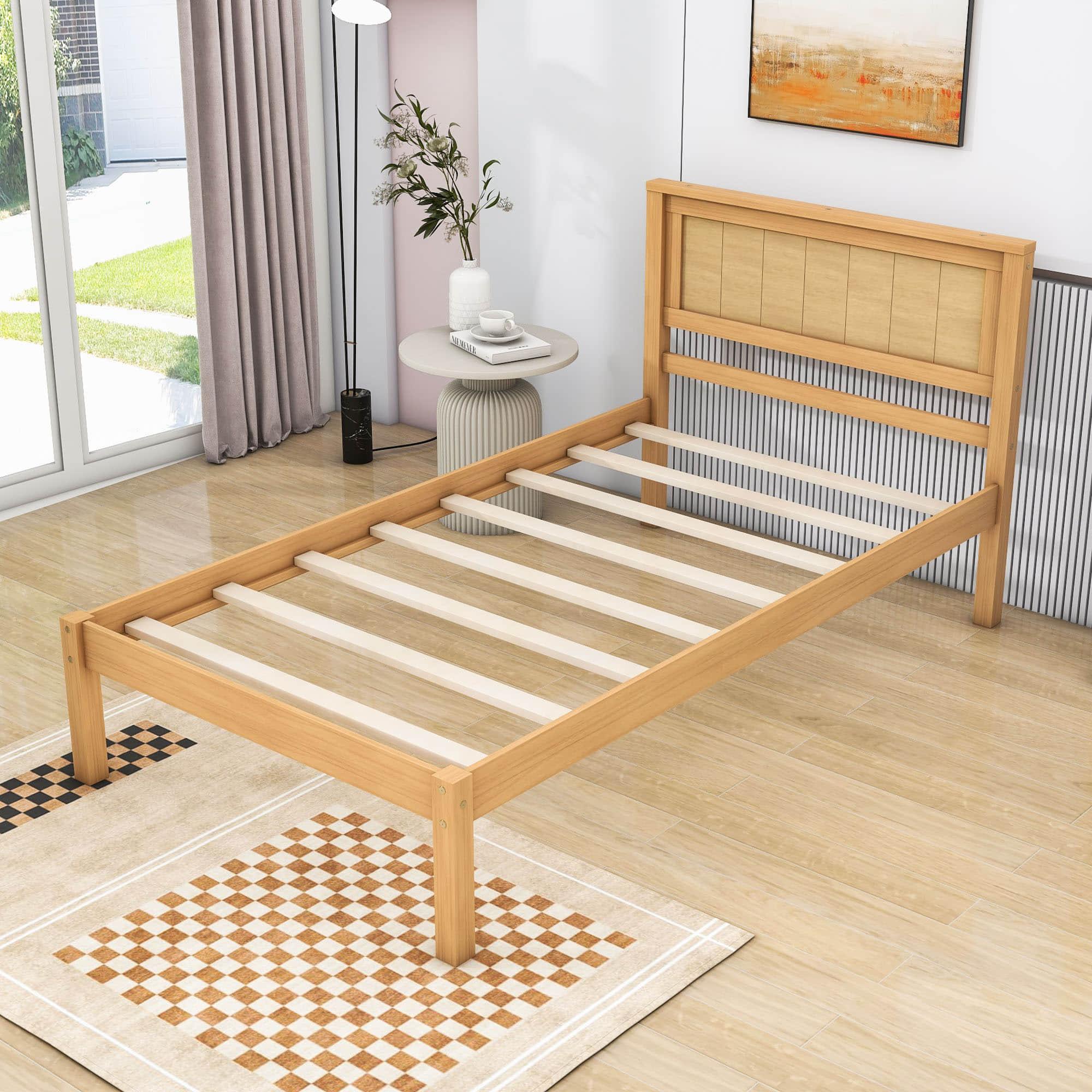 Wood Twin Size Vintage Platform Bed Frame with Headboard