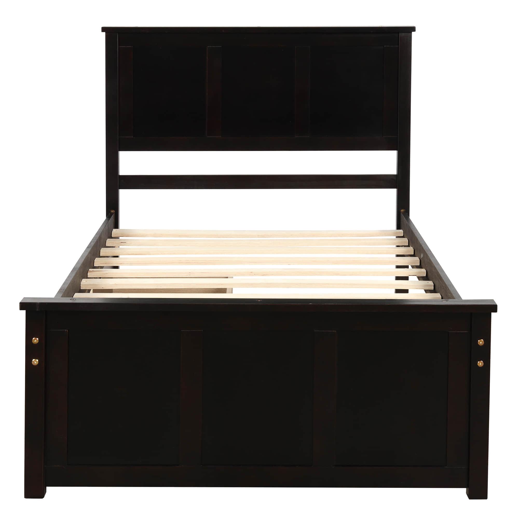 Twin Size Classic Platform Bed with Storage Drawers and Headboard