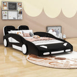 PU Leather Twin Race Car Bed with Wheels for Boys, Kids