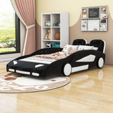 PU Leather Twin Race Car Bed with Wheels for Boys, Kids