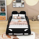 PU Leather Twin Race Car Bed with Wheels for Boys, Kids