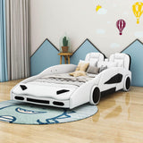 PU Leather Twin Race Car Bed with Wheels for Boys, Kids