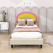 Girls Cute Twin Upholstered Platform Bed Frame with Rainbow Headboard