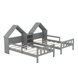 Double Twin Size Kids Platform Bed Frame with House-Shaped Headboard