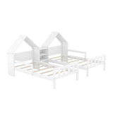 Double Twin Size Kids Platform Bed Frame with House-Shaped Headboard