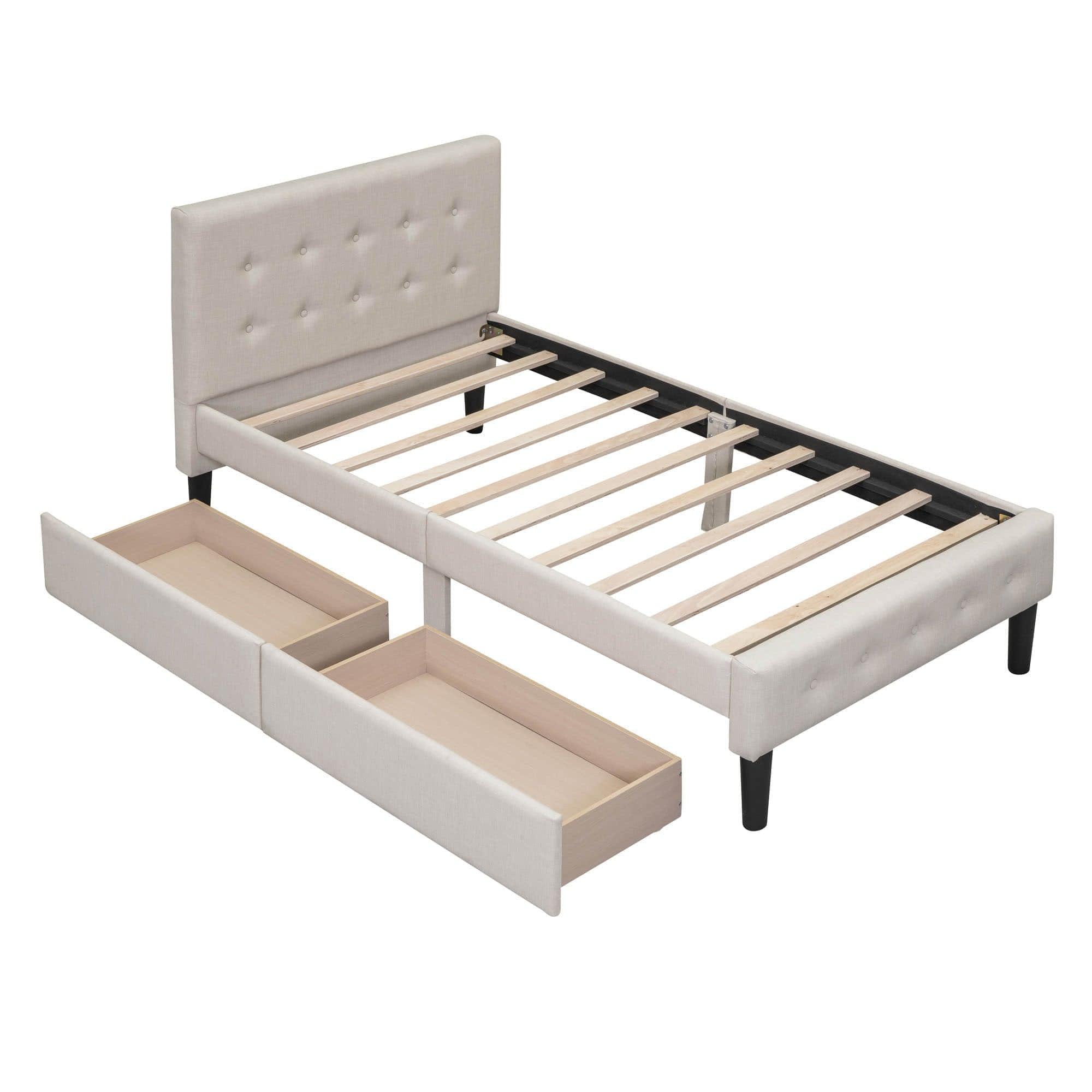 Modern Twin Size Upholstered Platform Bed with Under Bed Storage Drawers