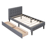 Modern Twin Size Upholstered Platform Bed with Under Bed Storage Drawers