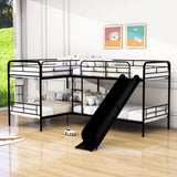 Twin Corner Quad Bunk Beds with Slide for Kids - [Metal, L-Shaped]